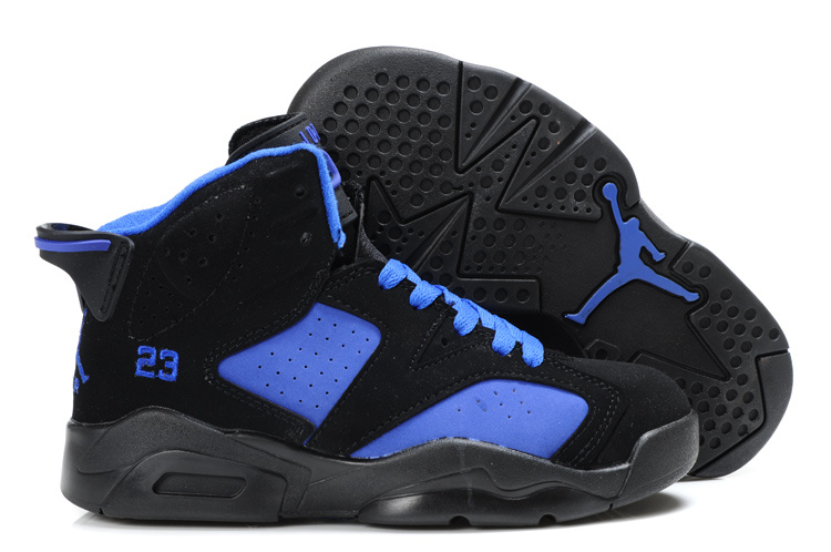 Comfortable Air Jordan 6 Black Blue For Kids